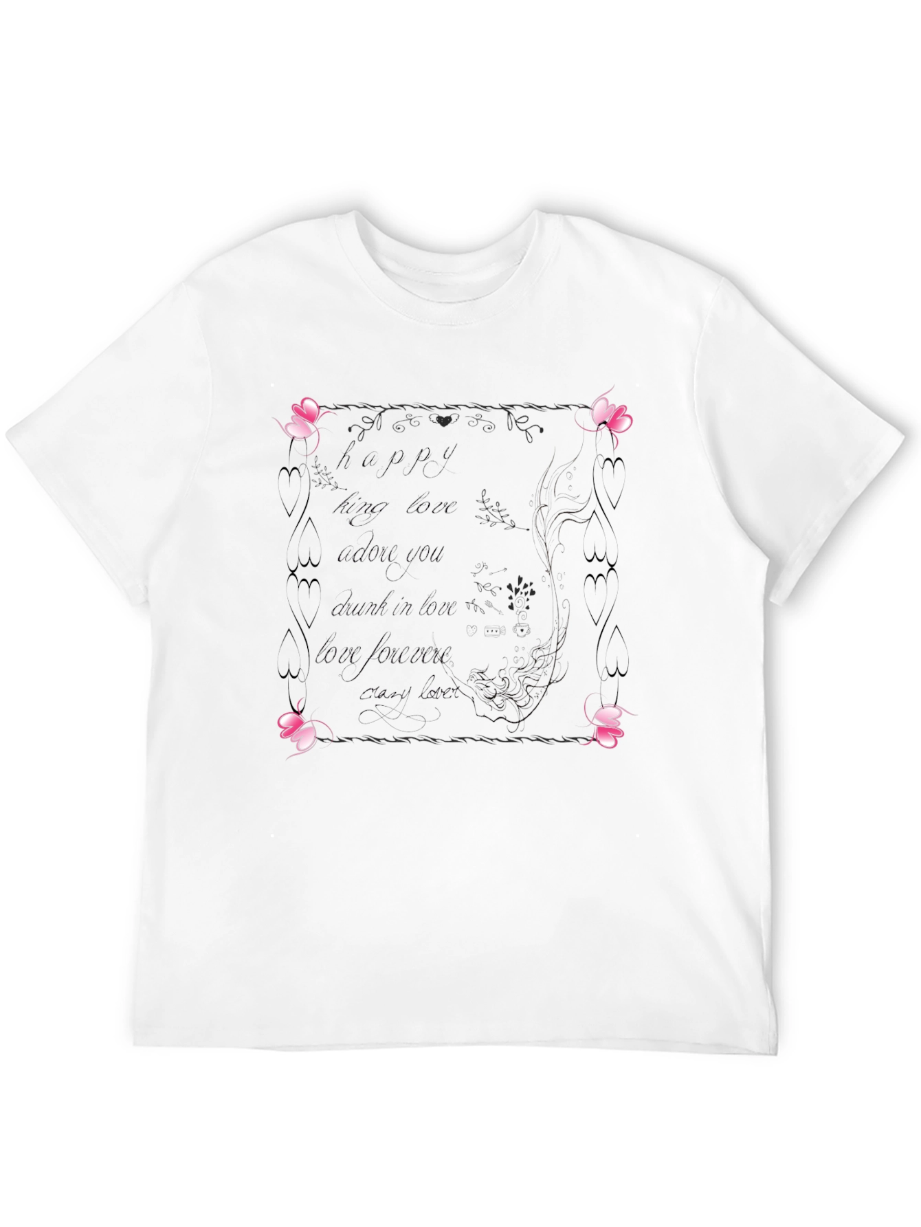 Floral Love Quote Black T-Shirt