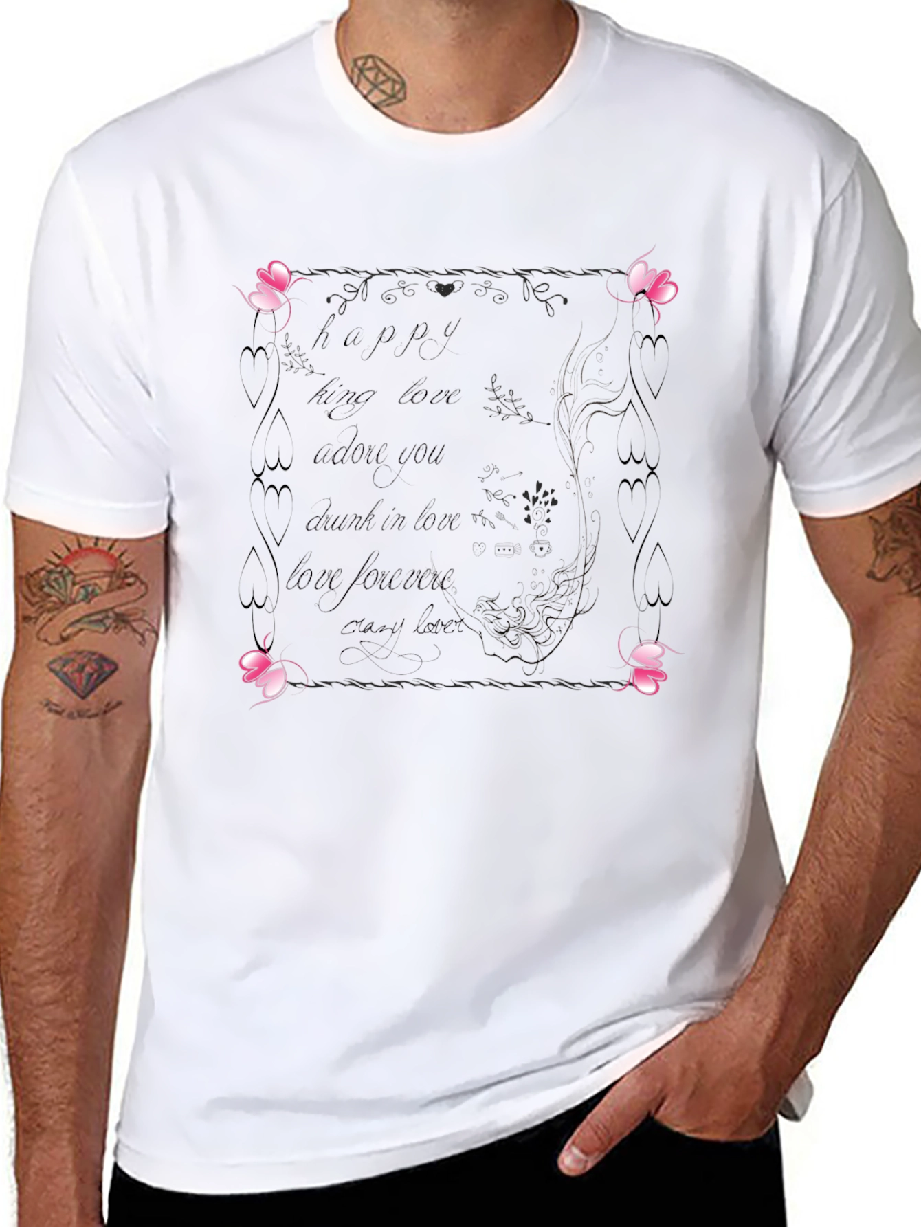 Floral Love Quote Black T-Shirt
