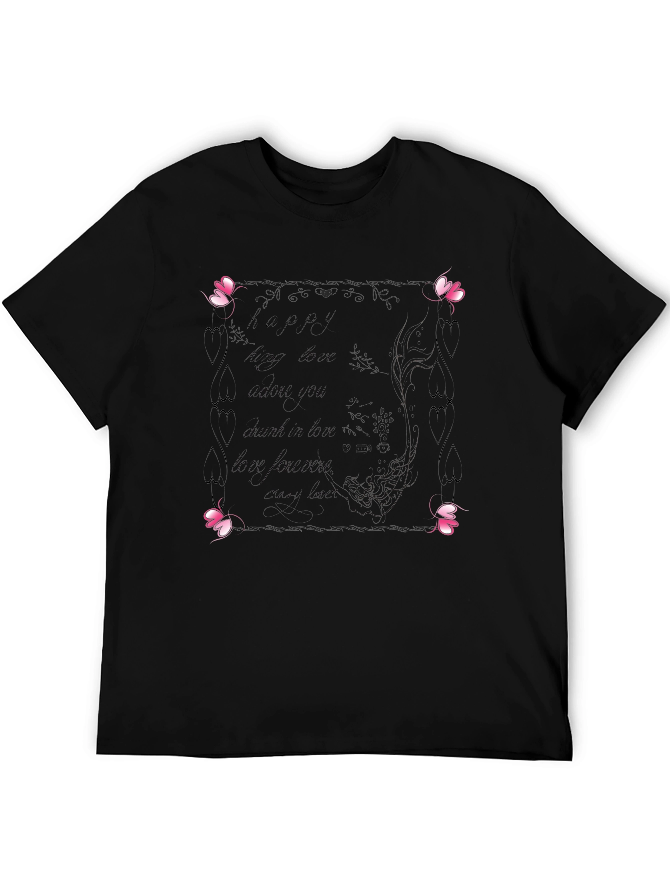 Floral Love Quote Black T-Shirt