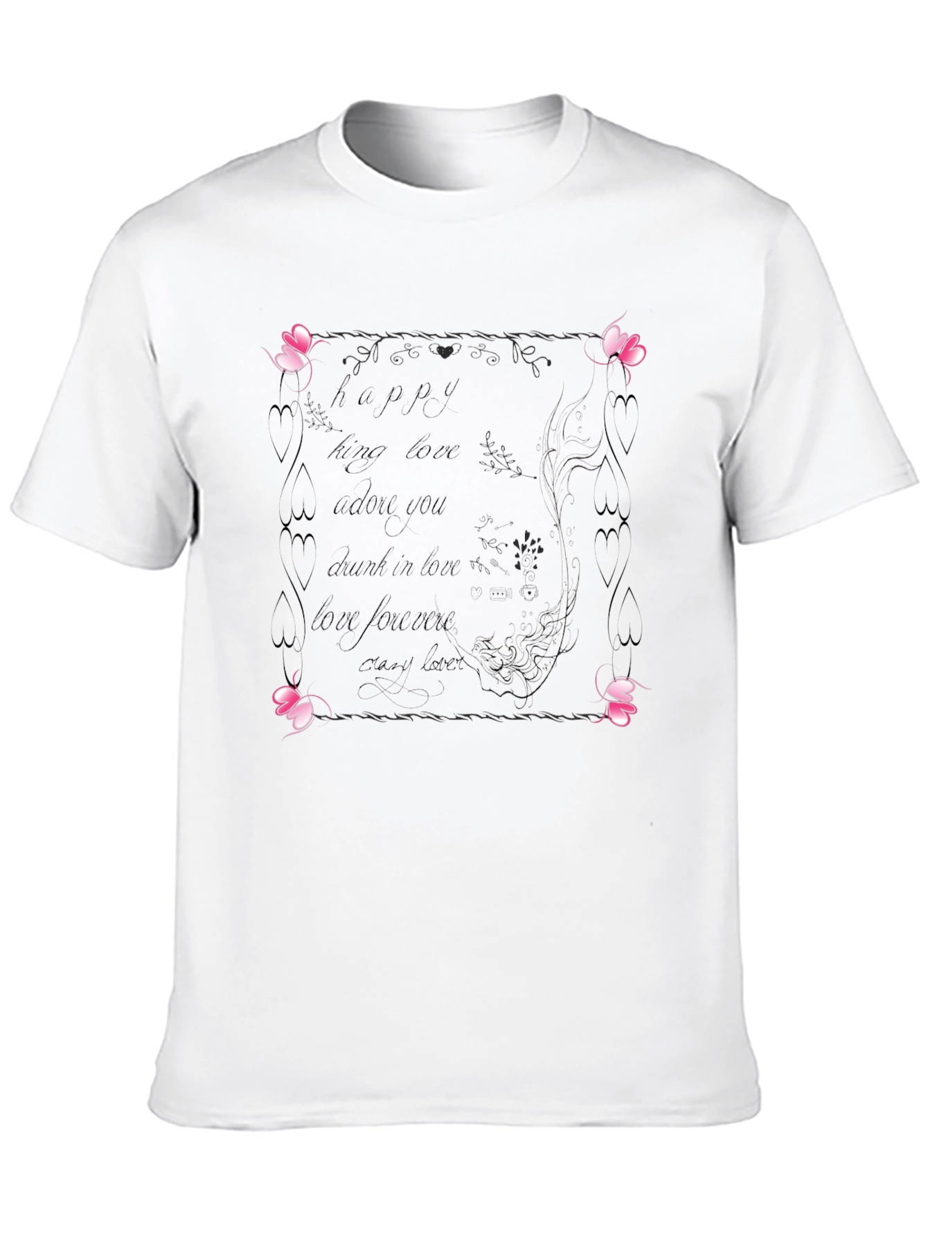 Floral Love Quote Black T-Shirt