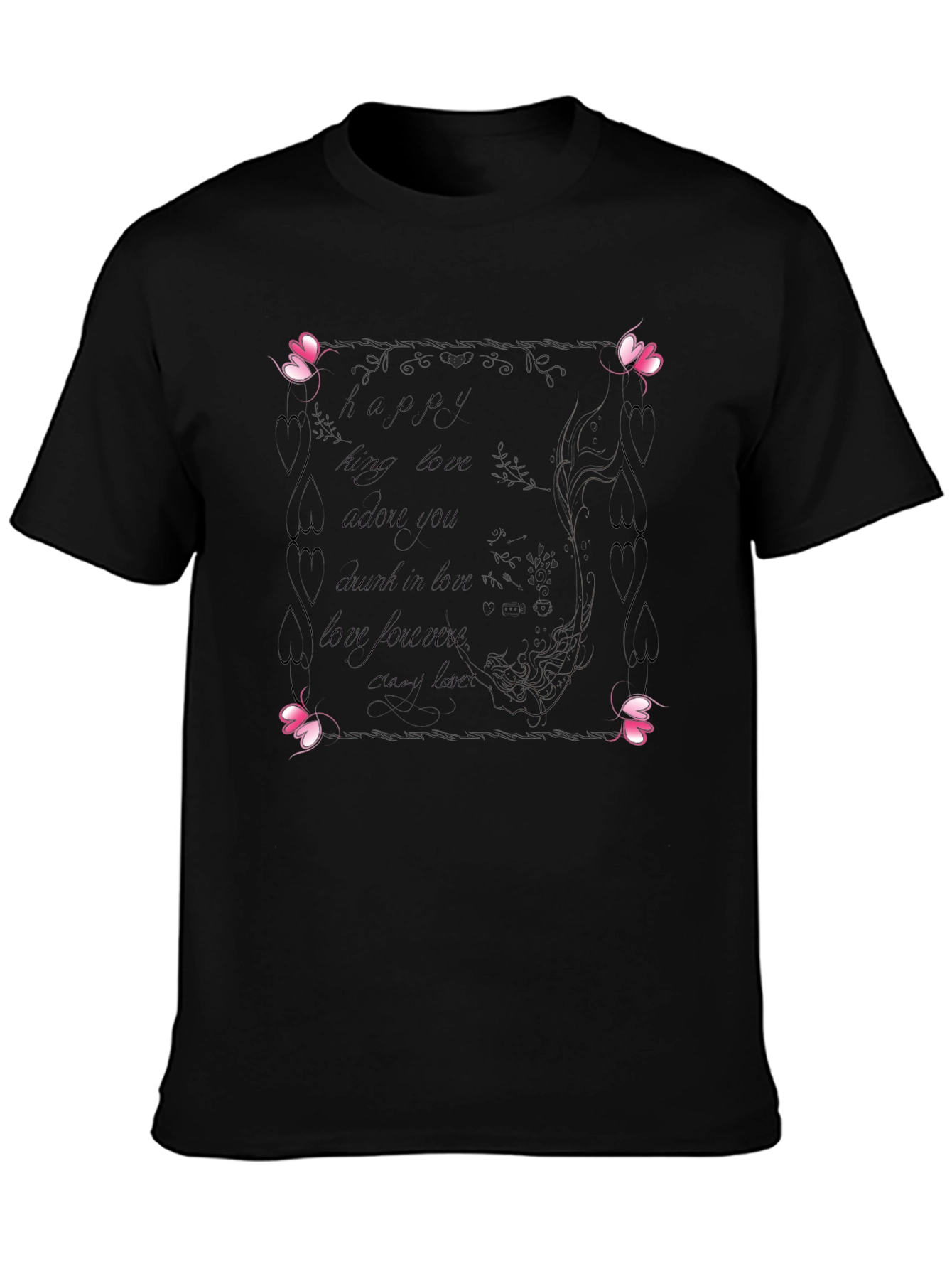 Floral Love Quote Black T-Shirt
