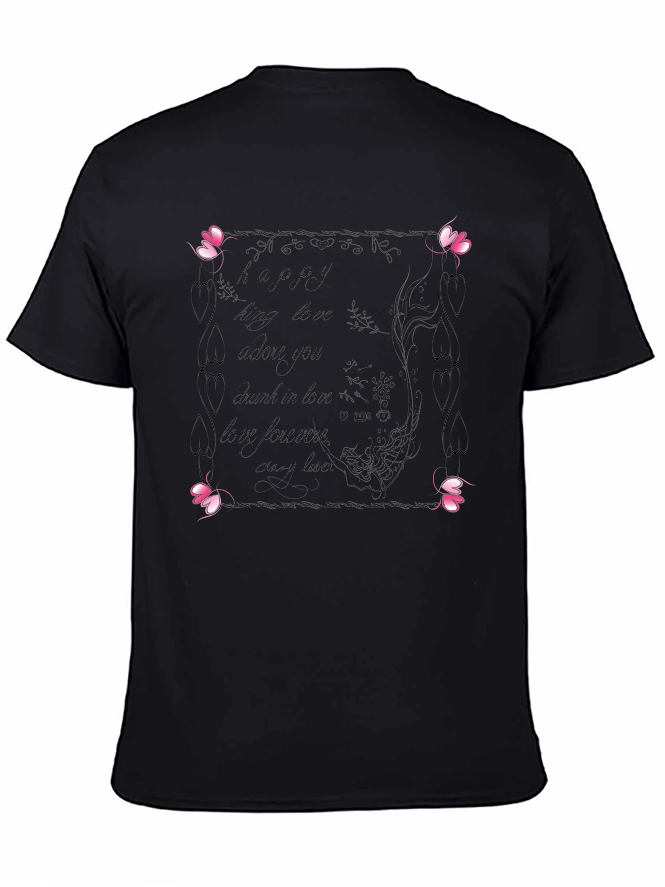 Floral Love Quote Black T-Shirt