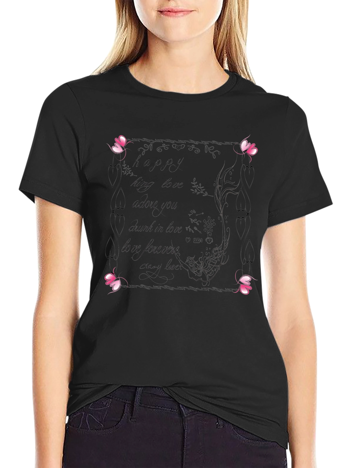 Floral Love Quote Black T-Shirt