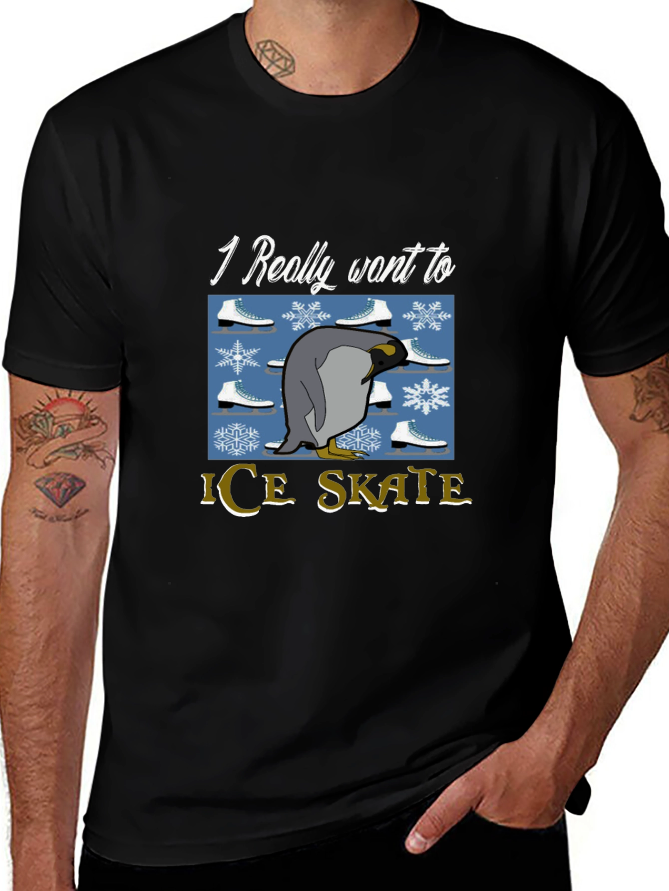 Penguin Ice Skate T-Shirt - Novelty Graphic Tee