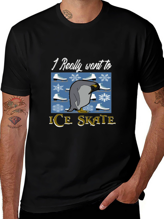 Penguin Ice Skate T-Shirt - Novelty Graphic Tee