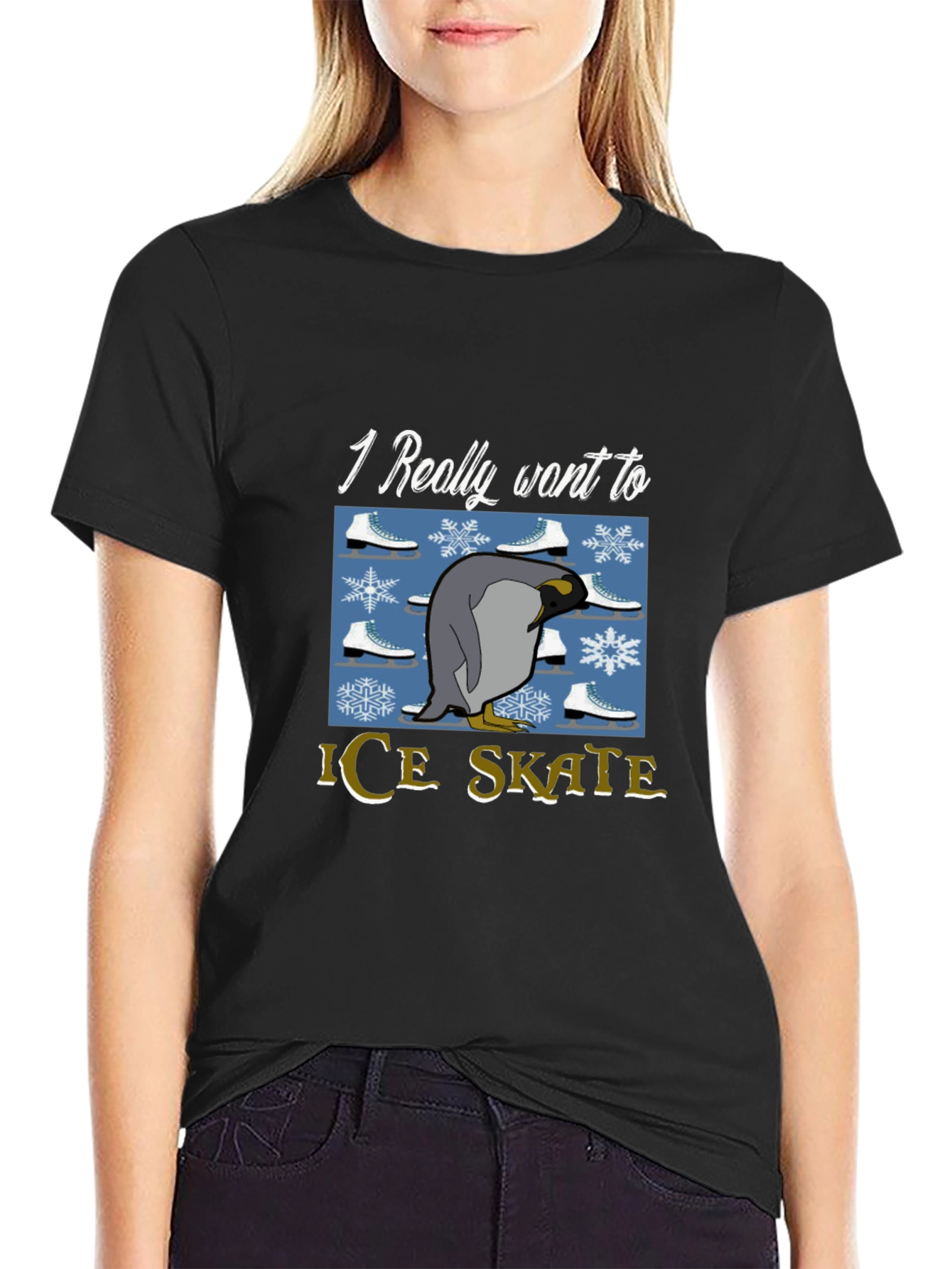 Penguin Ice Skate T-Shirt - Novelty Graphic Tee