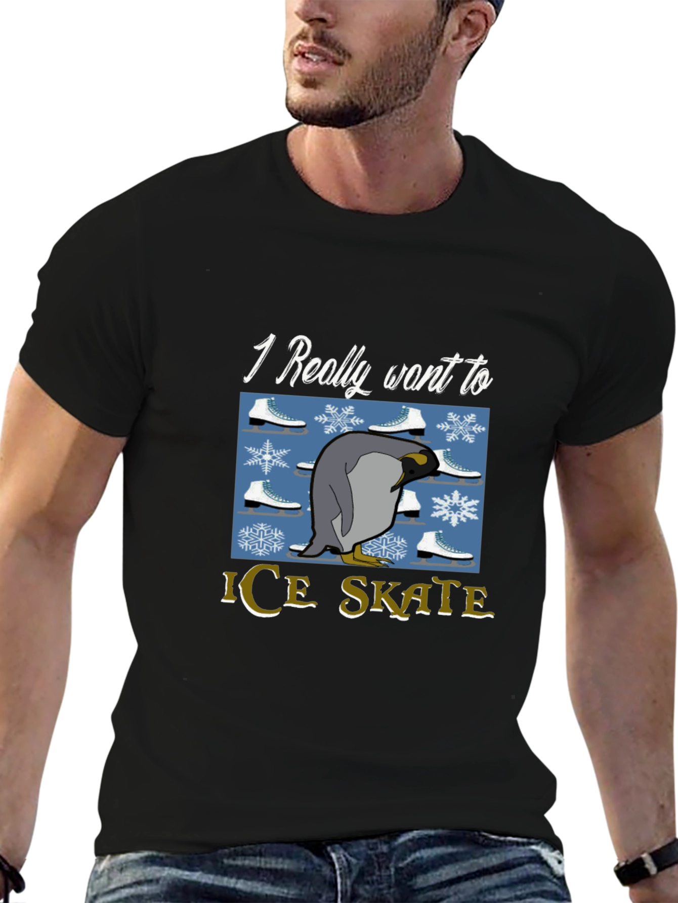 Penguin Ice Skate T-Shirt - Novelty Graphic Tee
