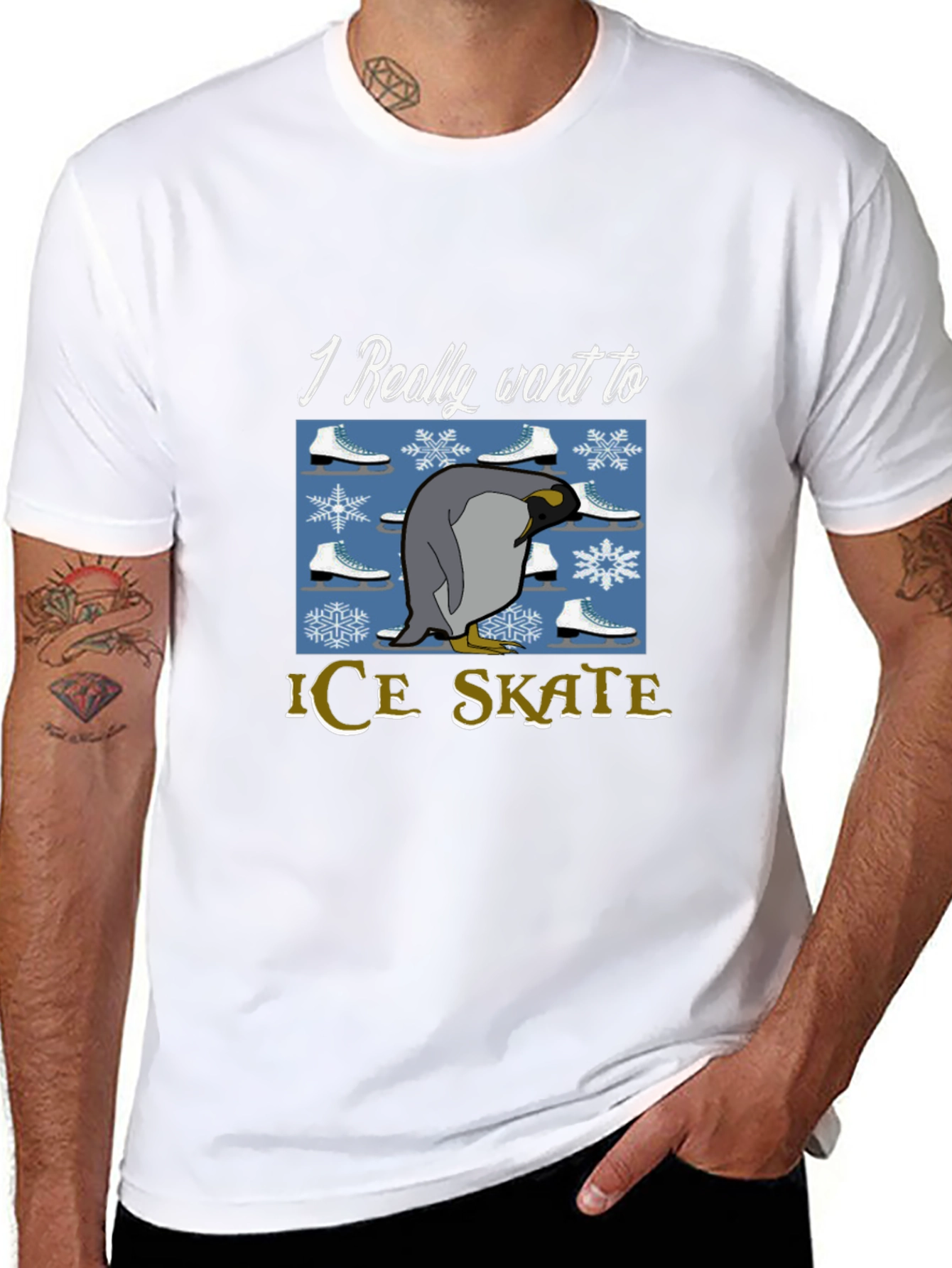 Penguin Ice Skate T-Shirt - Novelty Graphic Tee