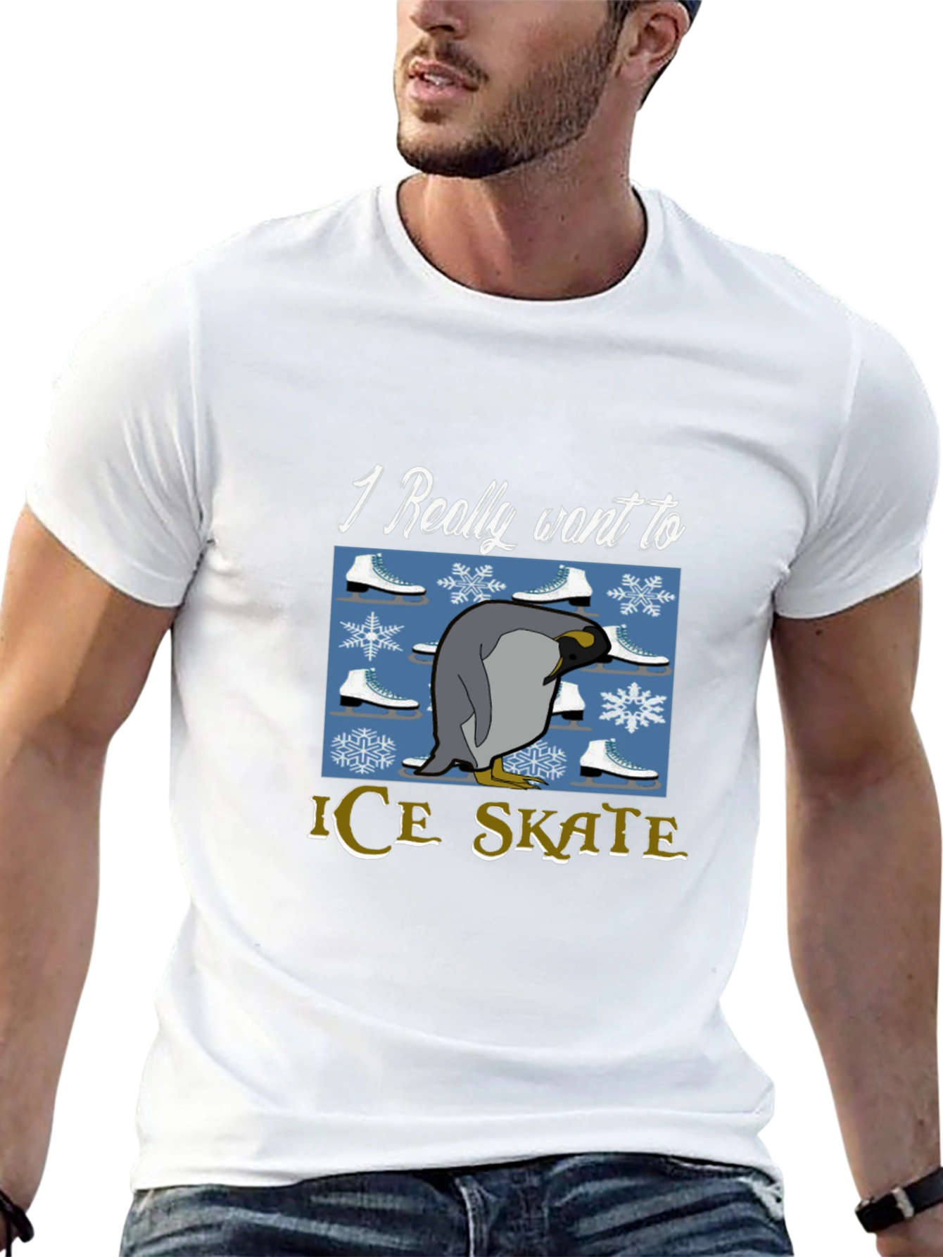 Penguin Ice Skate T-Shirt - Novelty Graphic Tee