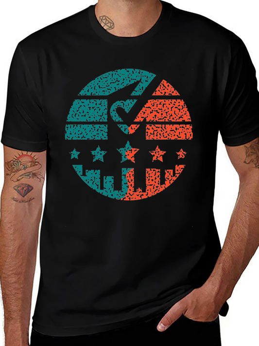 Retro Graphic Print Tee - Distressed Circle Design