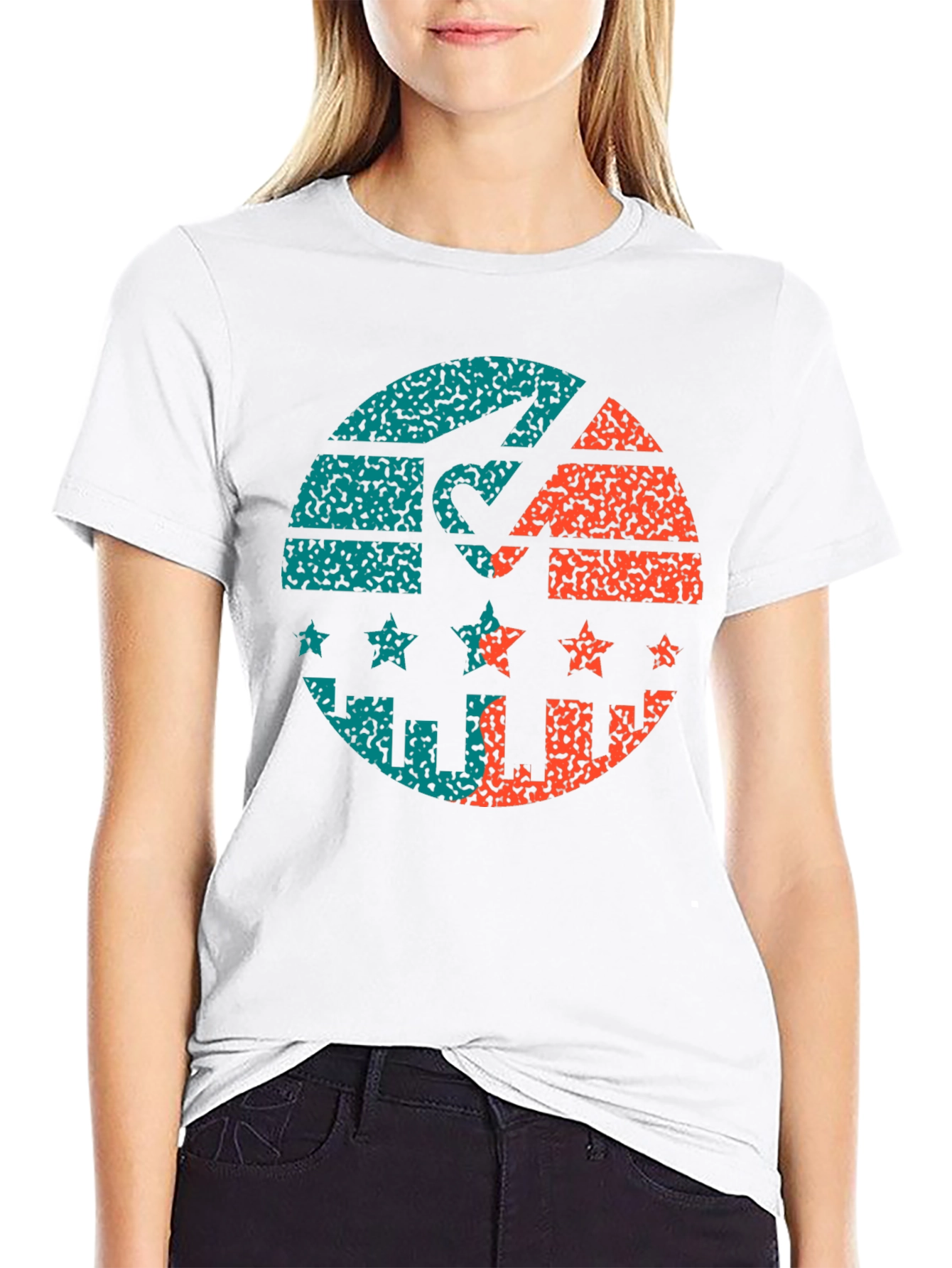 Retro Graphic Print Tee - Distressed Circle Design