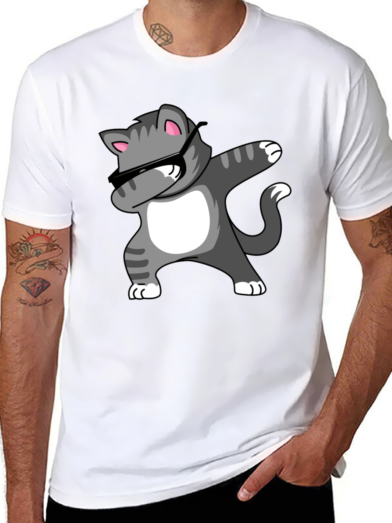 Dabbing Cat Graphic Tee - Black T-Shirt