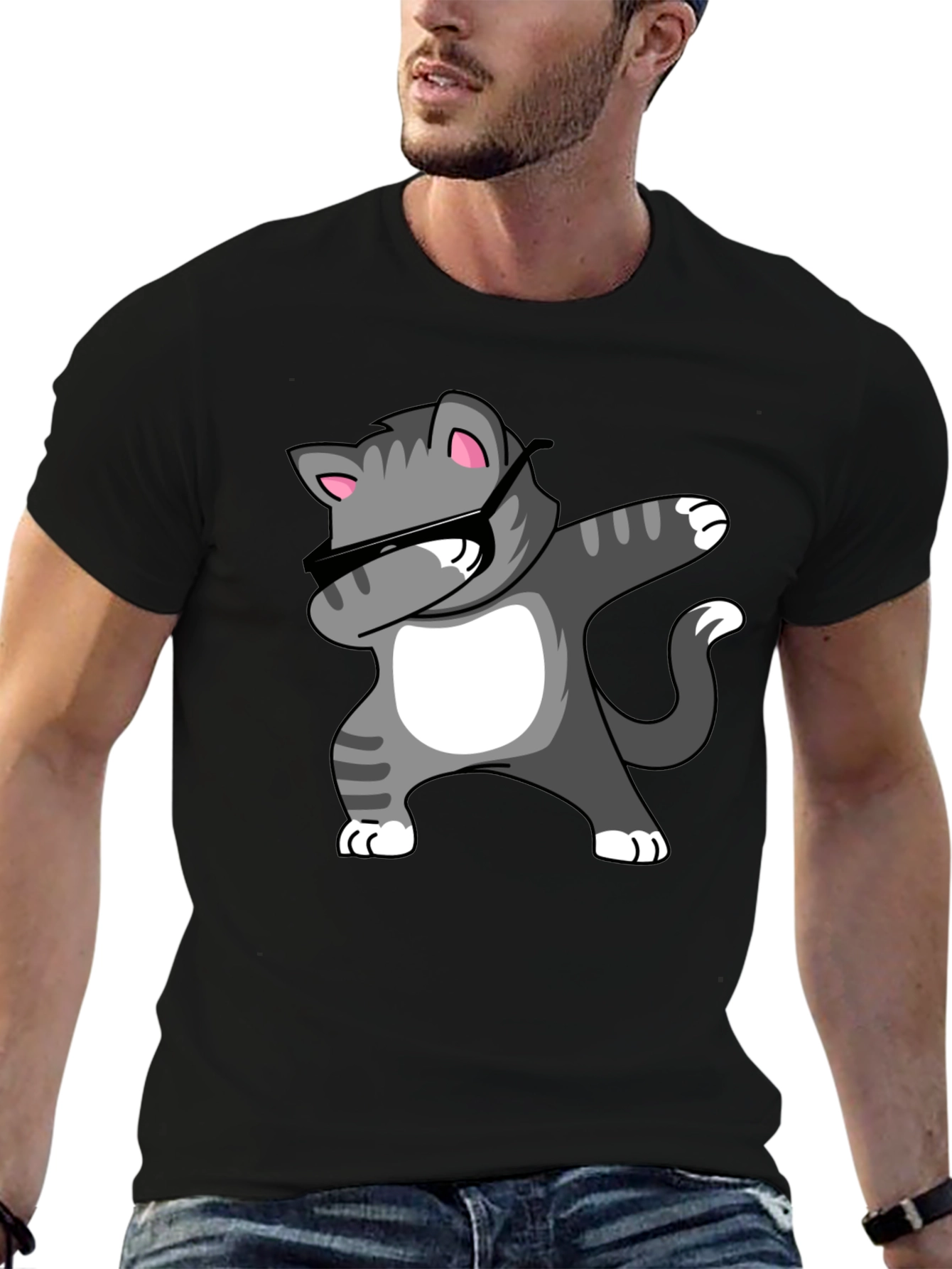 Dabbing Cat Graphic Tee - Black T-Shirt