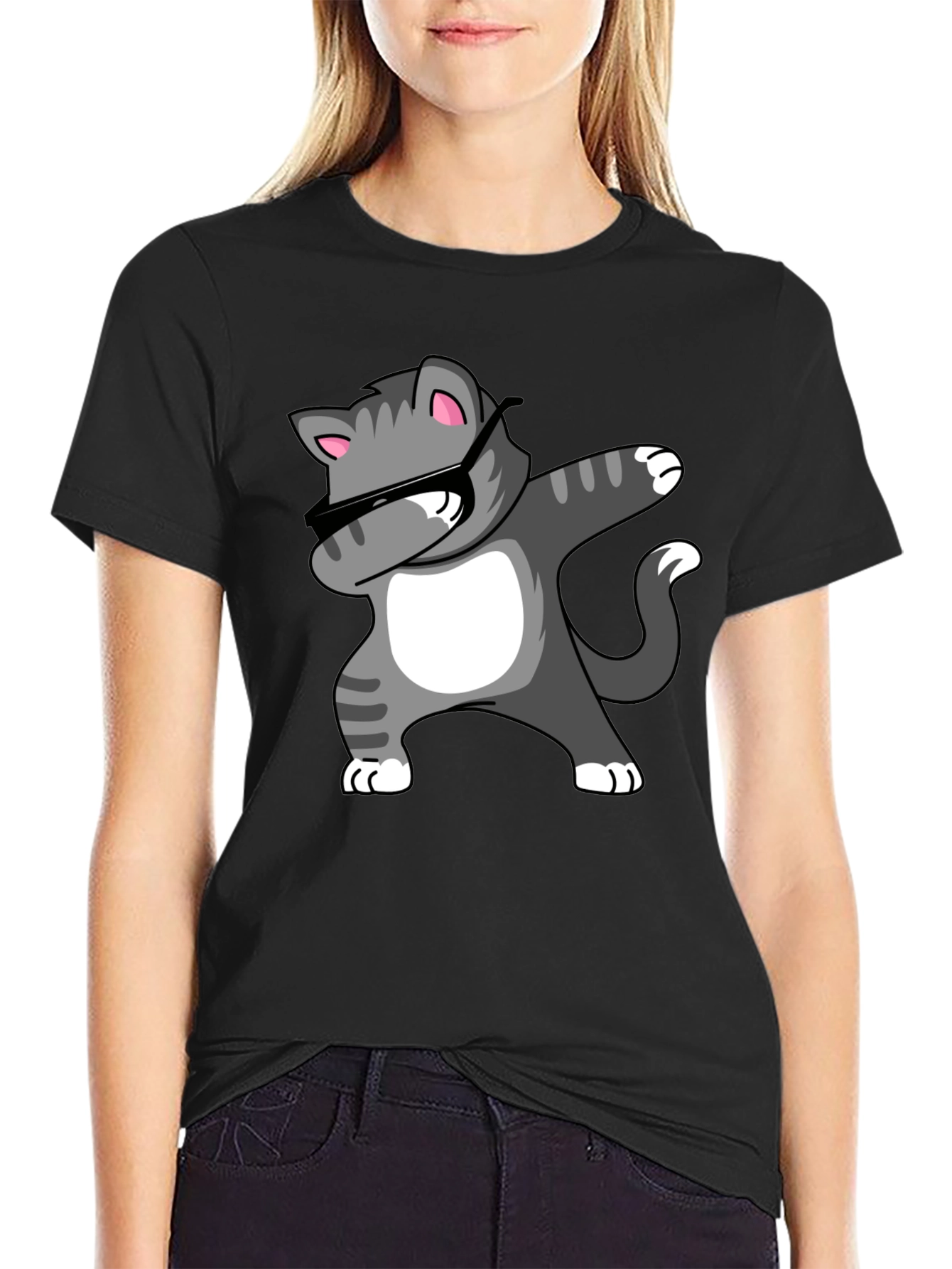 Dabbing Cat Graphic Tee - Black T-Shirt