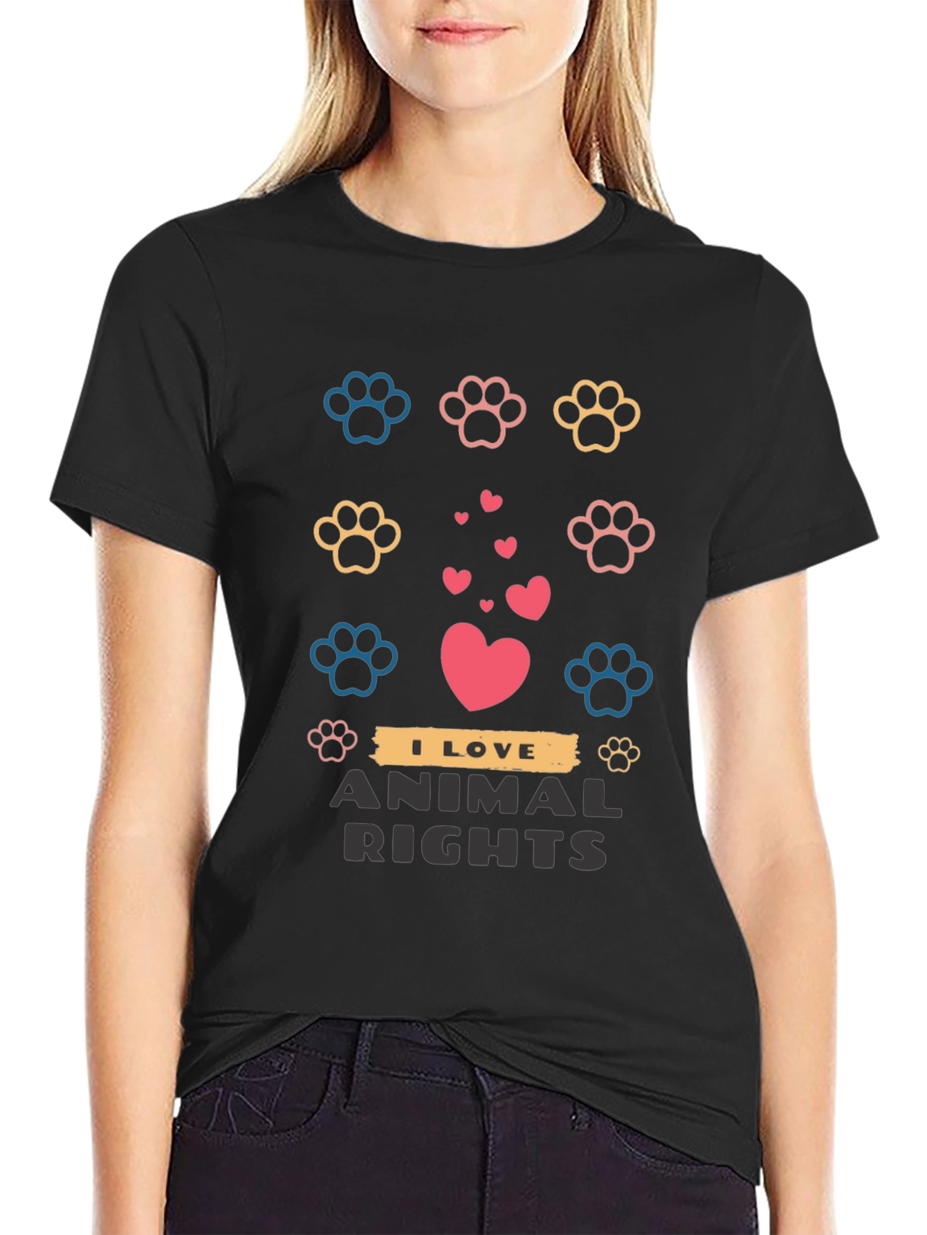 Animal Rights Graphic Tee - Paw Prints and Hearts