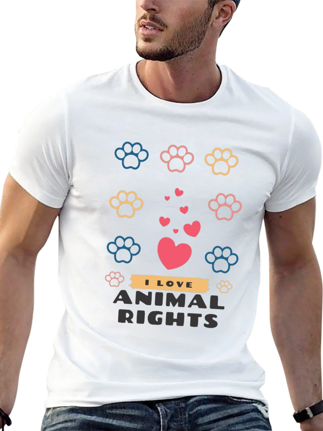 Animal Rights Graphic Tee - Paw Prints and Hearts