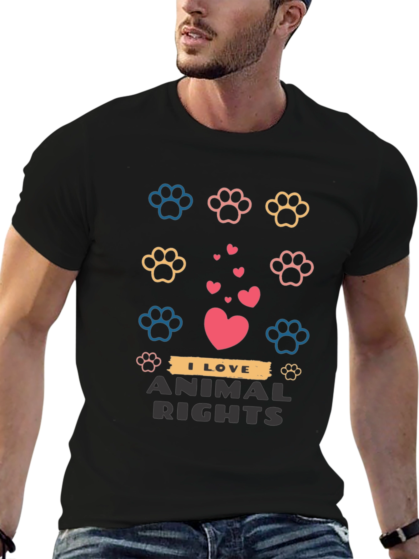 Animal Rights Graphic Tee - Paw Prints and Hearts