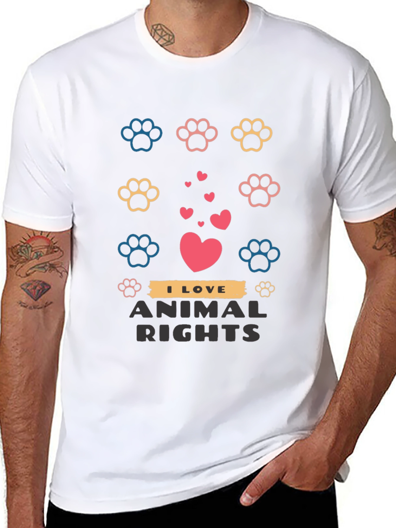 Animal Rights Graphic Tee - Paw Prints and Hearts