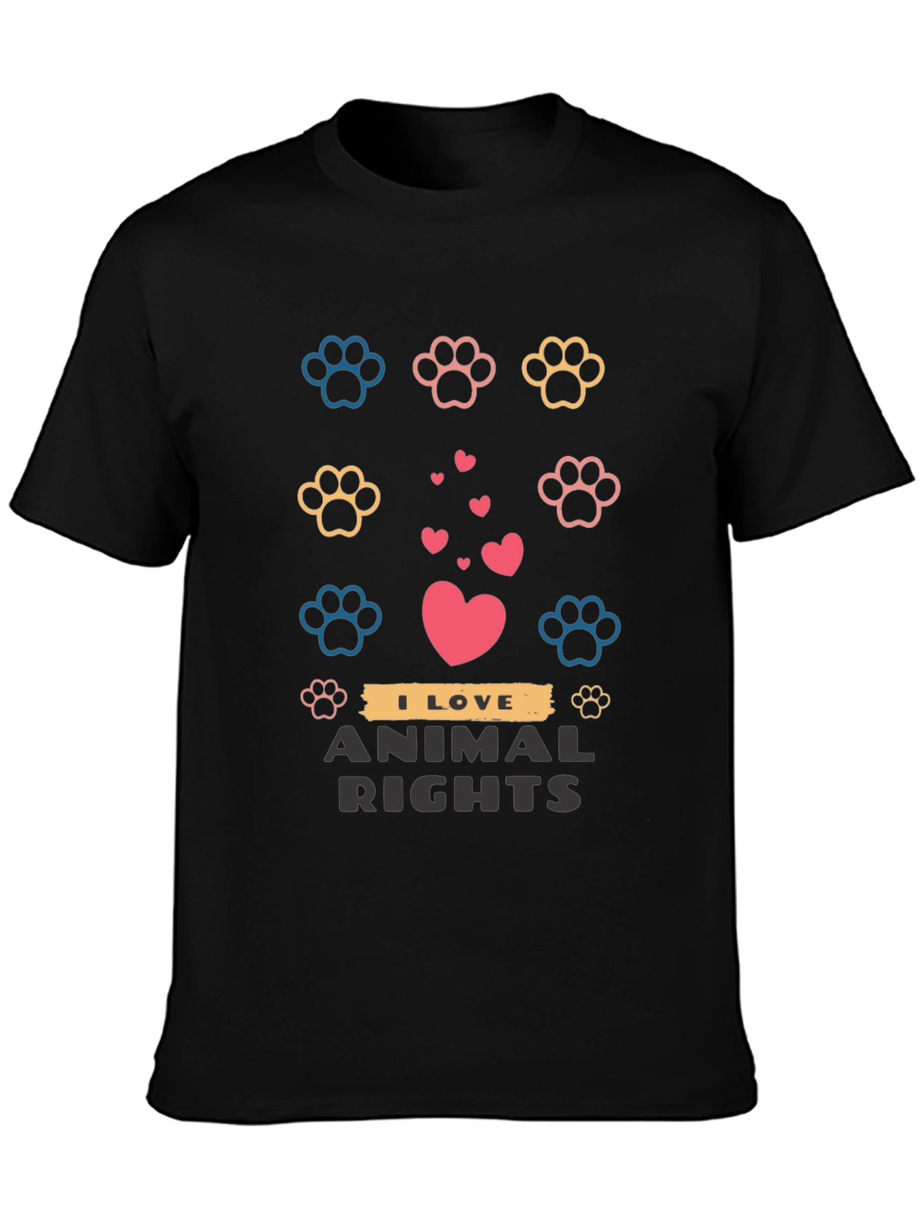 Animal Rights Graphic Tee - Paw Prints and Hearts
