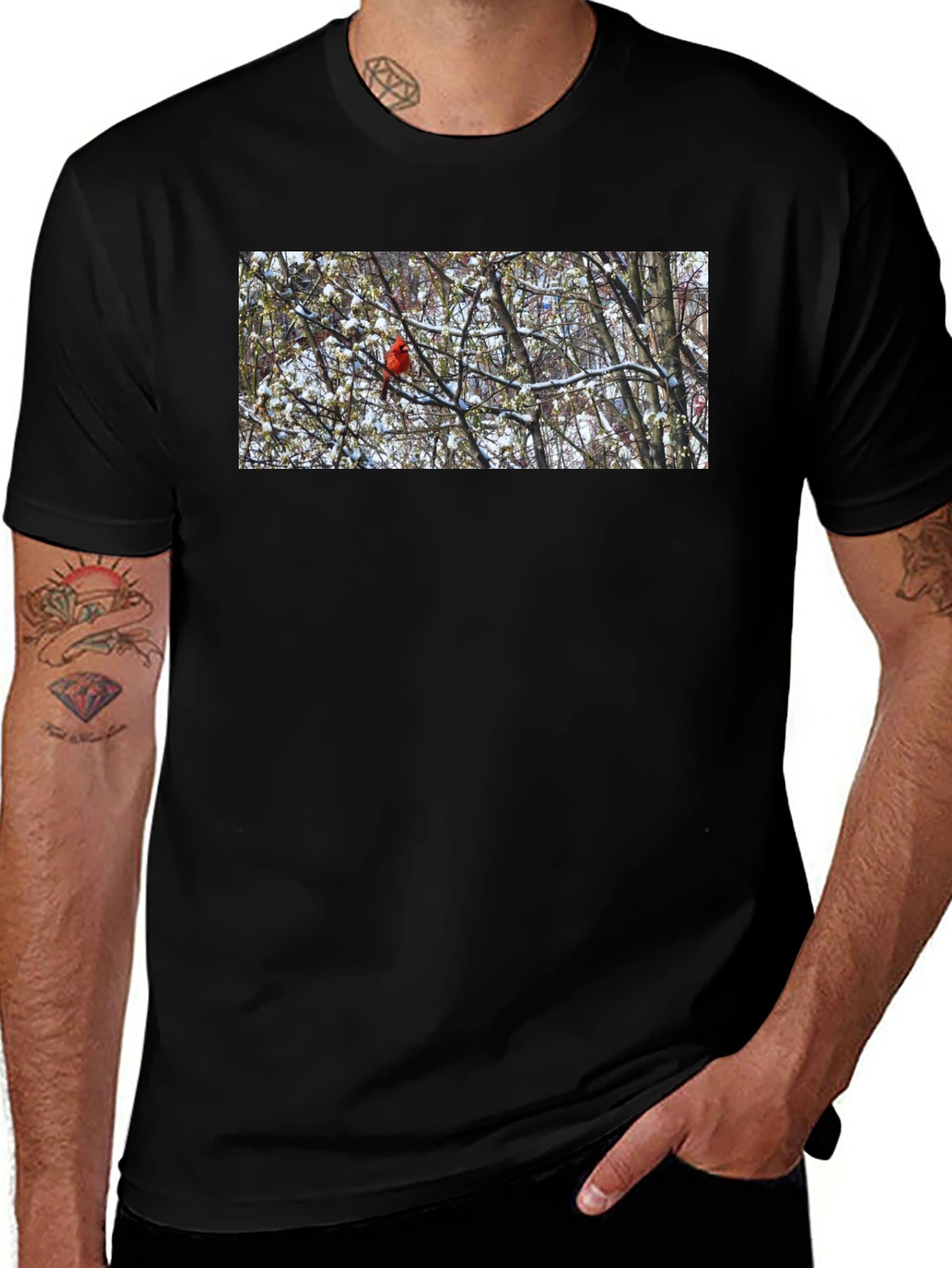 Cardinal Bird in Winter T-Shirt