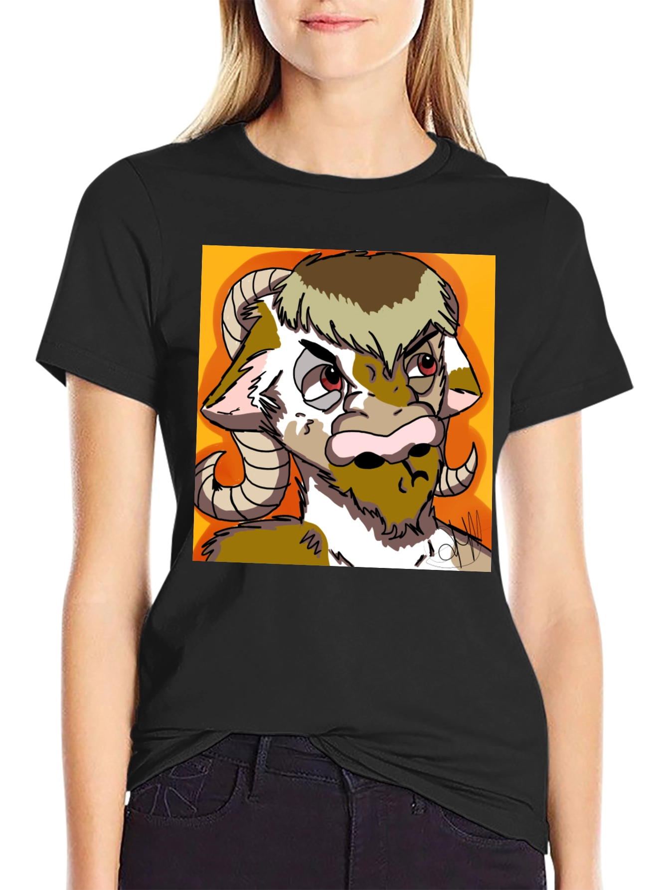 Novelty Goat Graphic Tee - Black Cotton Blend
