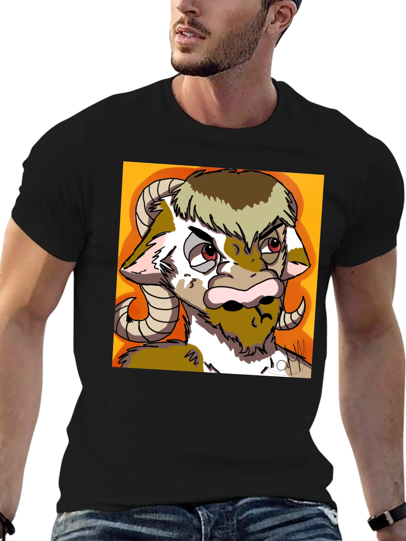 Novelty Goat Graphic Tee - Black Cotton Blend