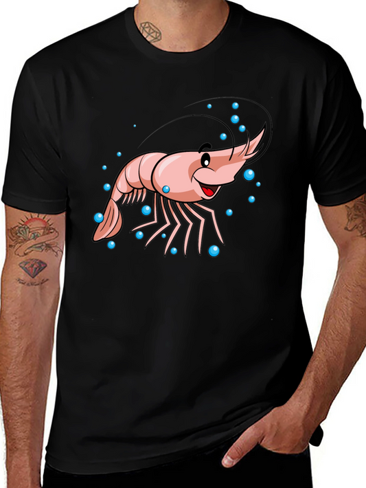 Cartoon Shrimp Graphic Black T-Shirt