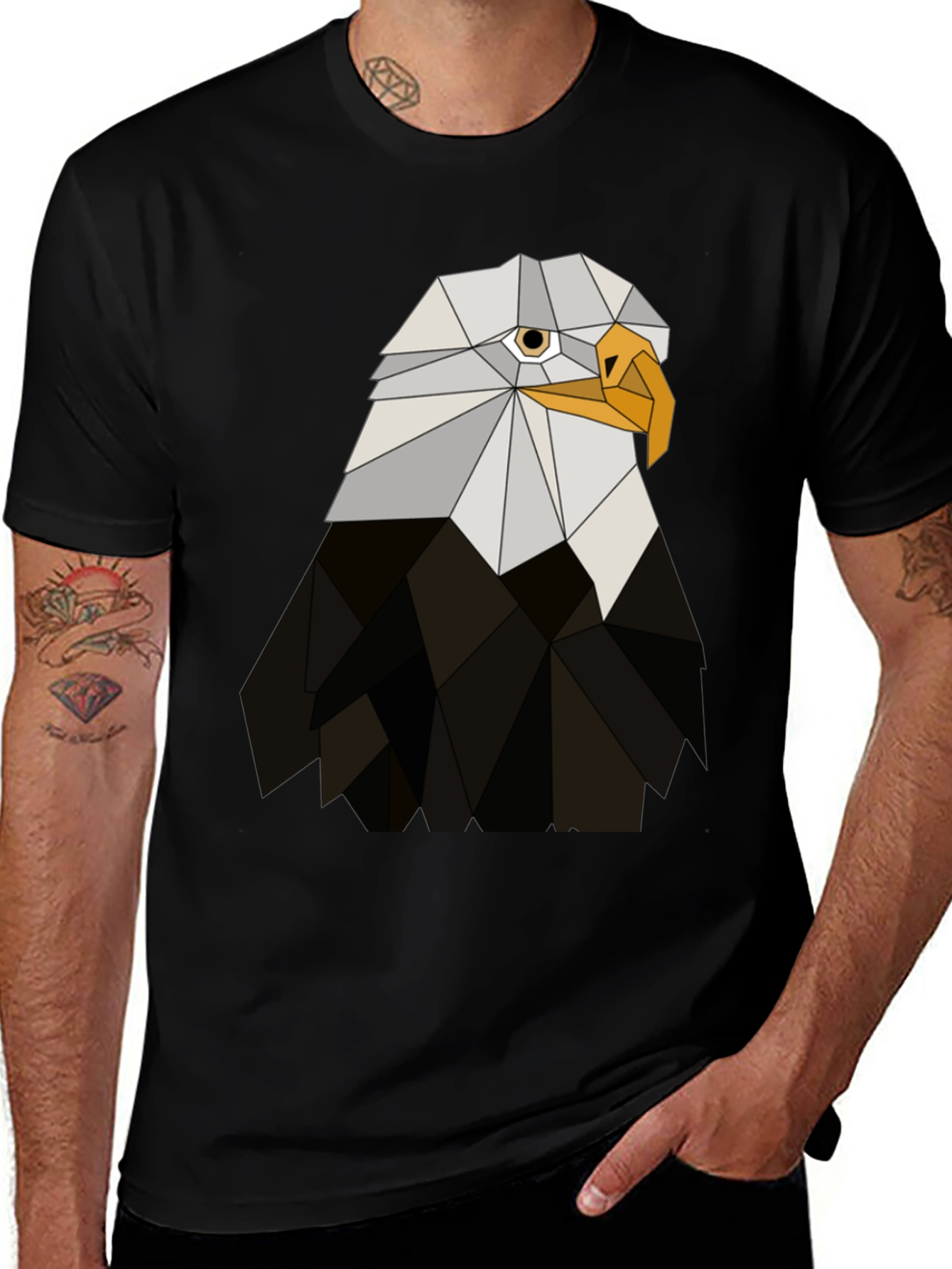 Geometric Eagle Graphic Tee - Black