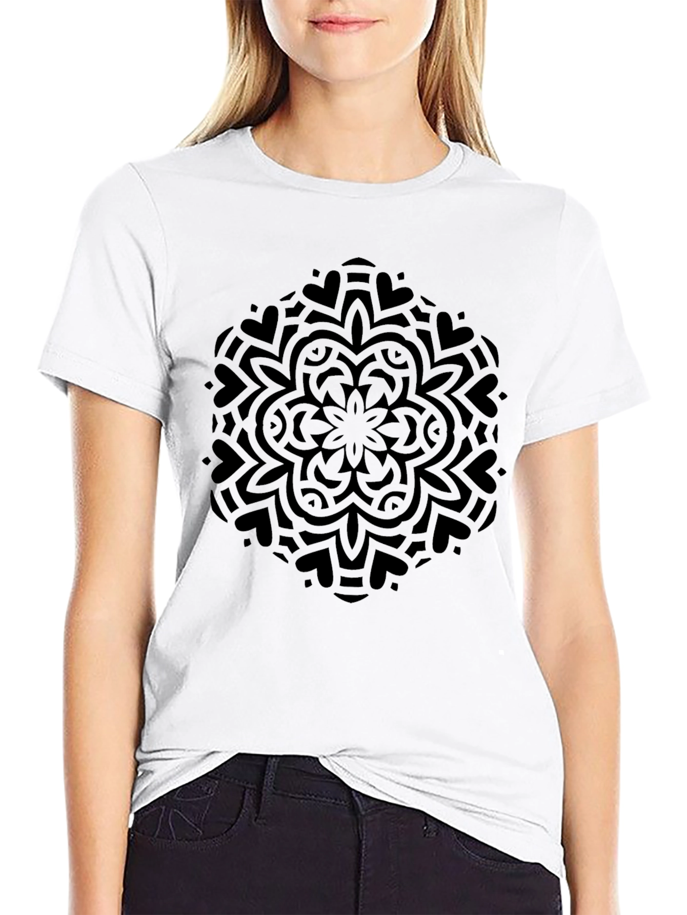 Black Mandala Graphic Tee - Modern Geometric Design