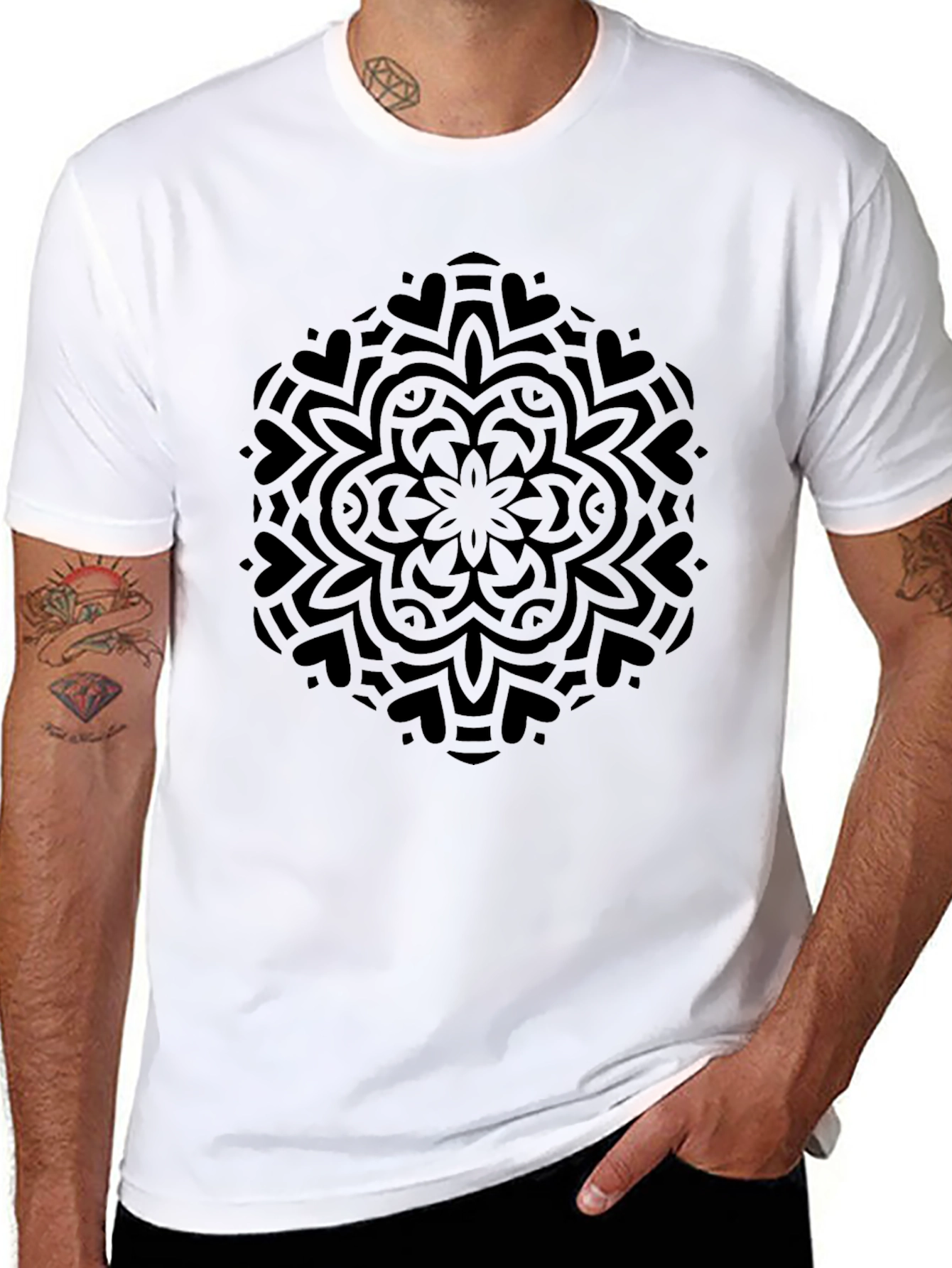 Black Mandala Graphic Tee - Modern Geometric Design