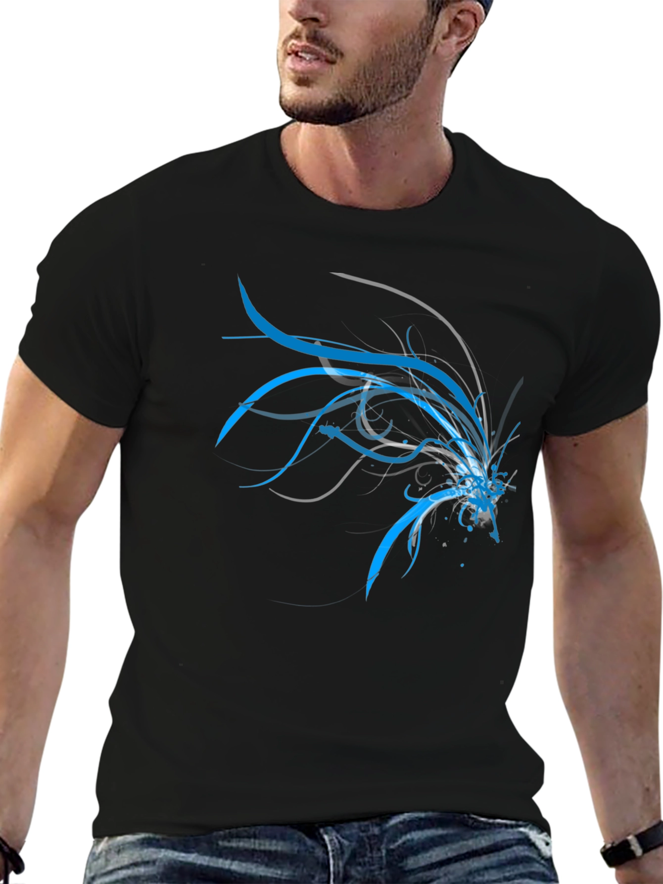Abstract Blue & Grey Design T-Shirt
