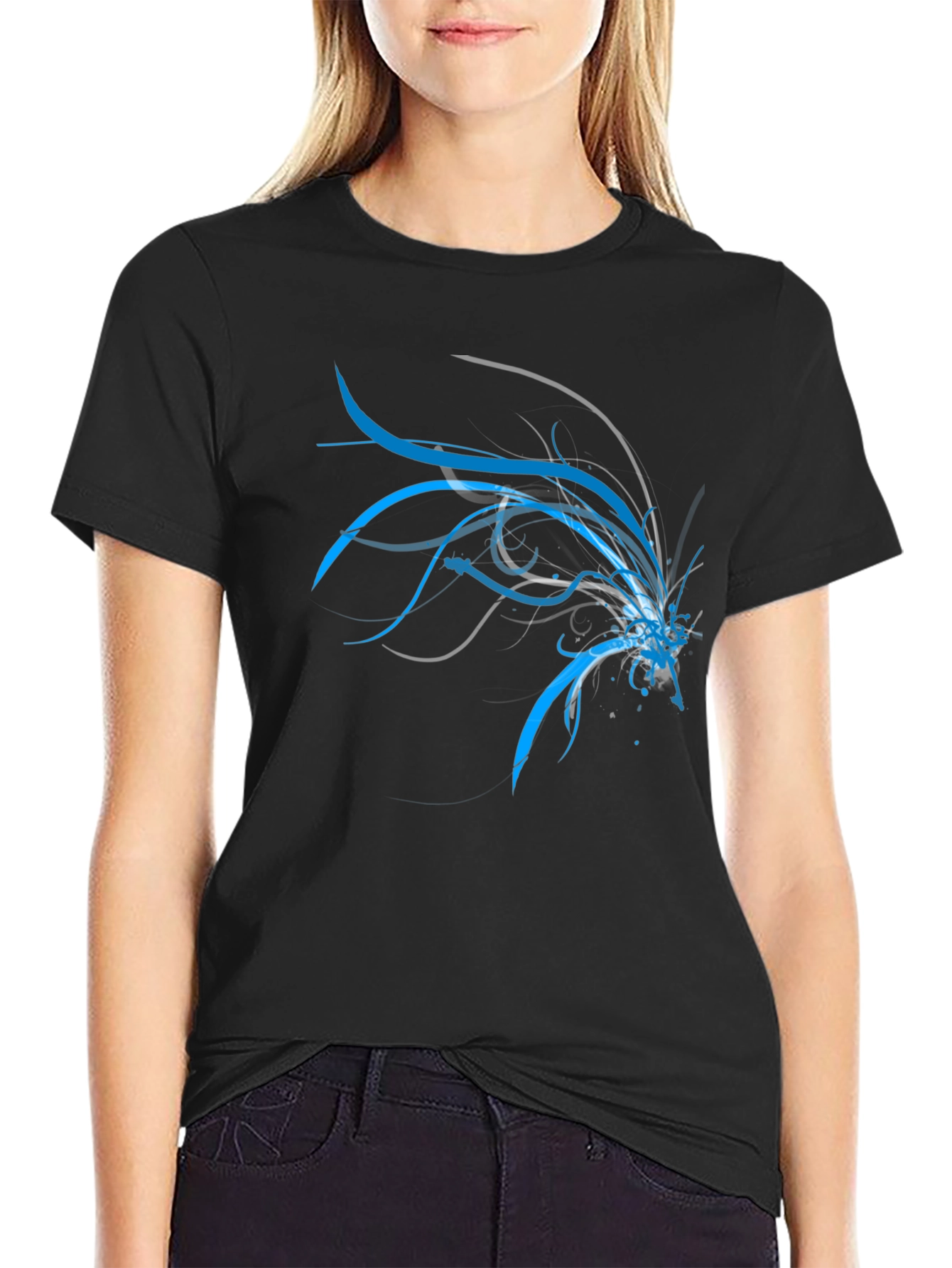 Abstract Blue & Grey Design T-Shirt