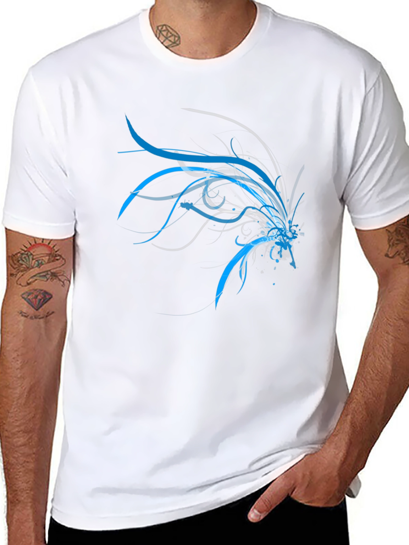 Abstract Blue & Grey Design T-Shirt