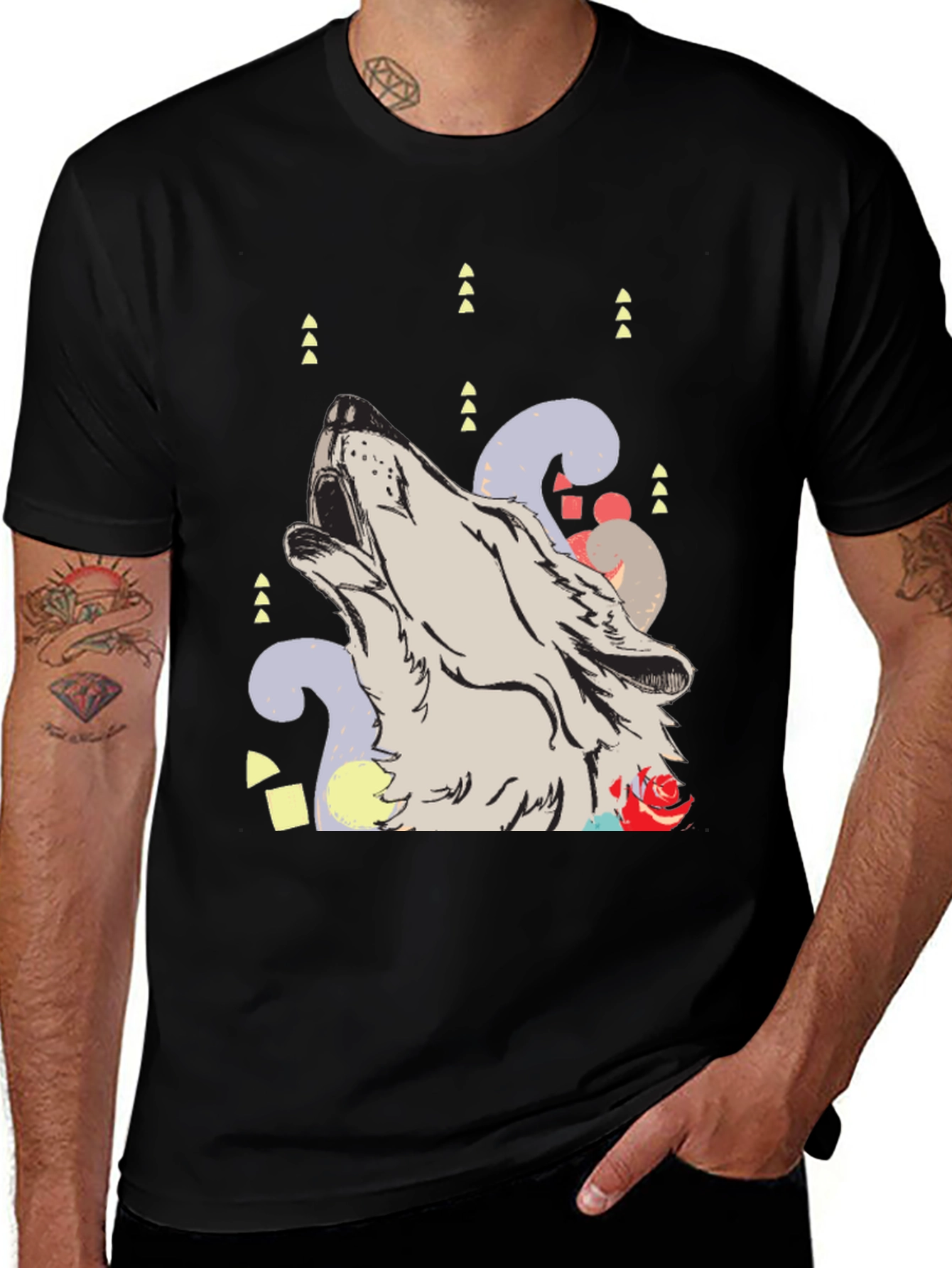 Wolf Howl Graphic Print Black T-Shirt