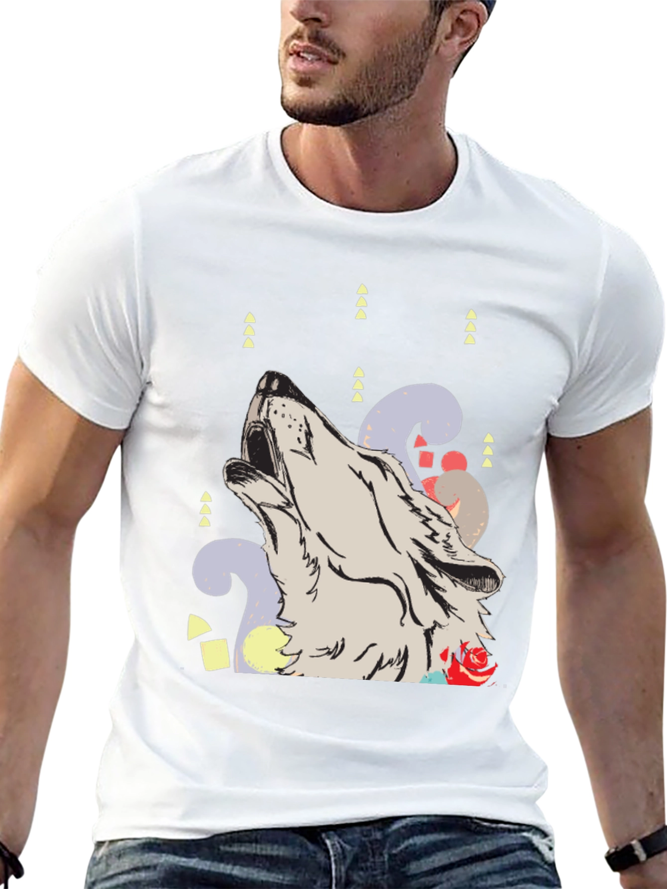 Wolf Howl Graphic Print Black T-Shirt