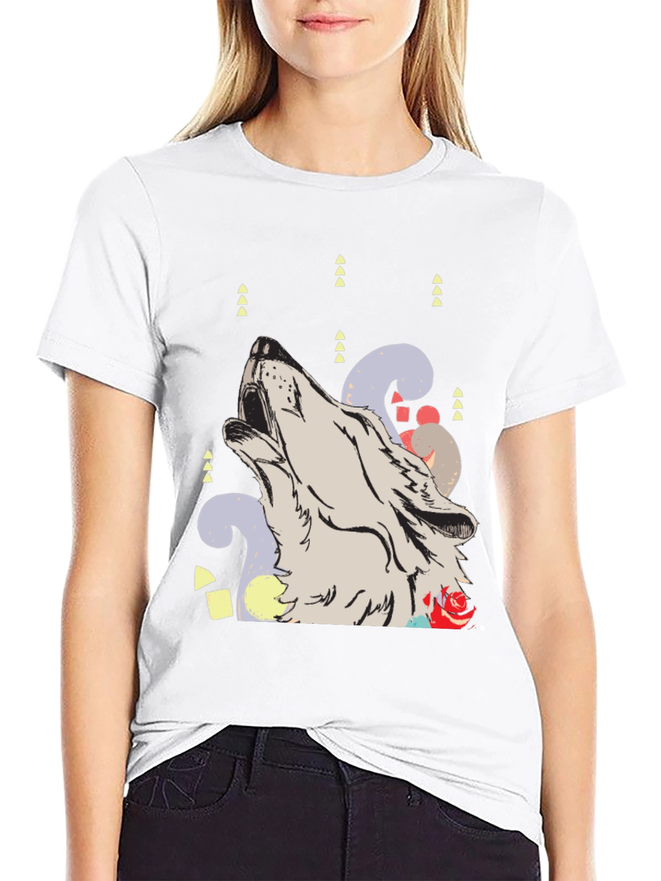 Wolf Howl Graphic Print Black T-Shirt