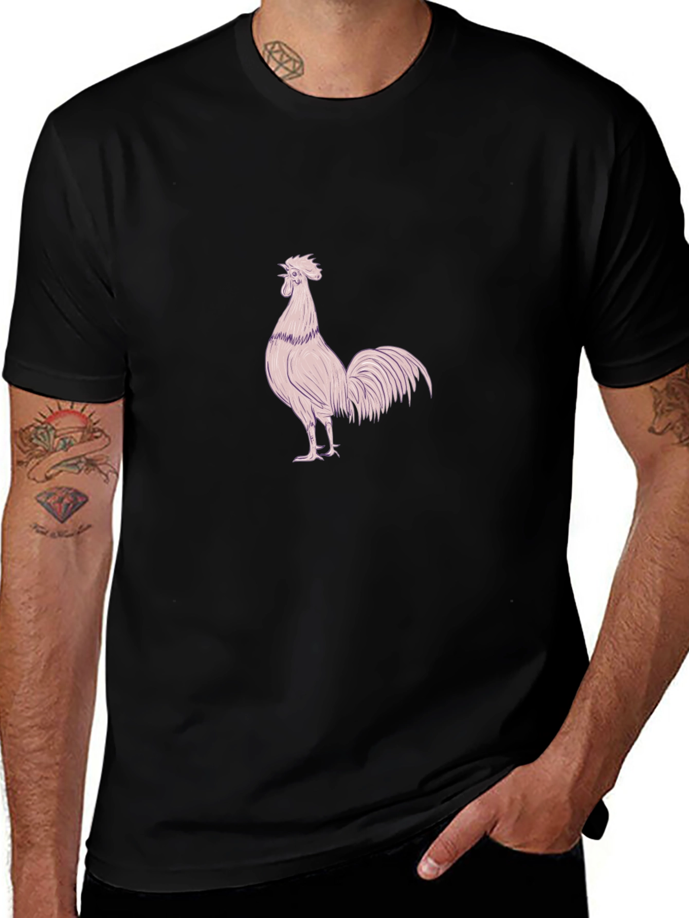 Mens Black T-Shirt with Rooster Design