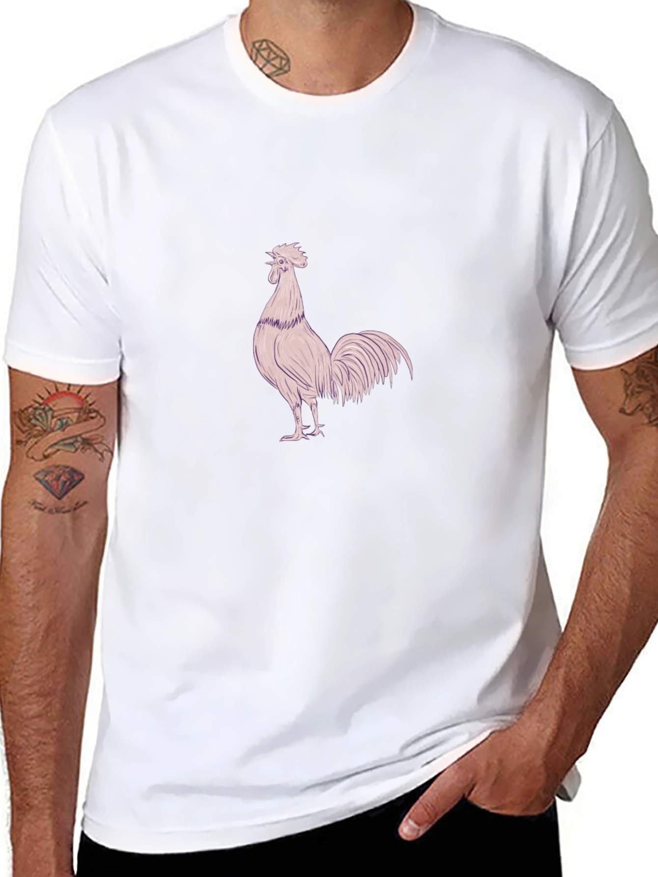 Mens Black T-Shirt with Rooster Design