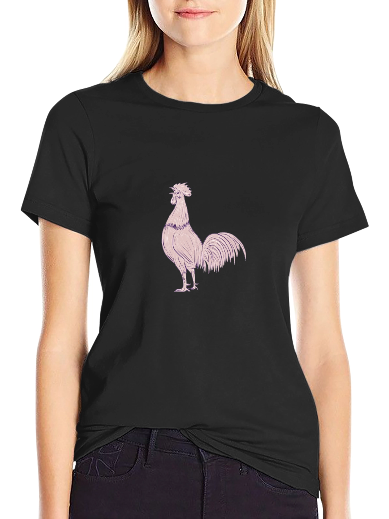 Mens Black T-Shirt with Rooster Design