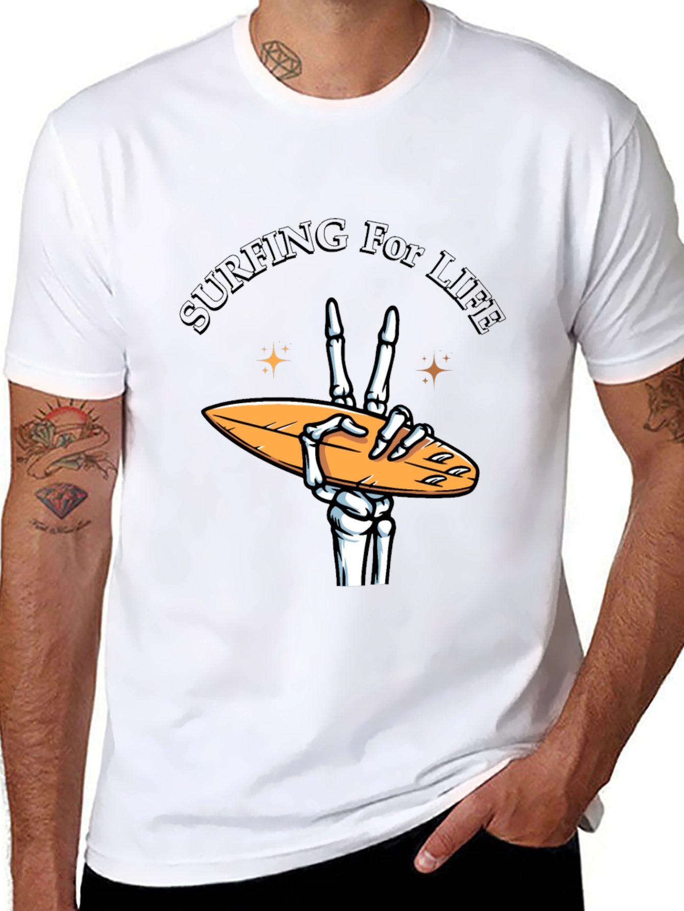 Surfing for Life Skeleton Hand T-Shirt