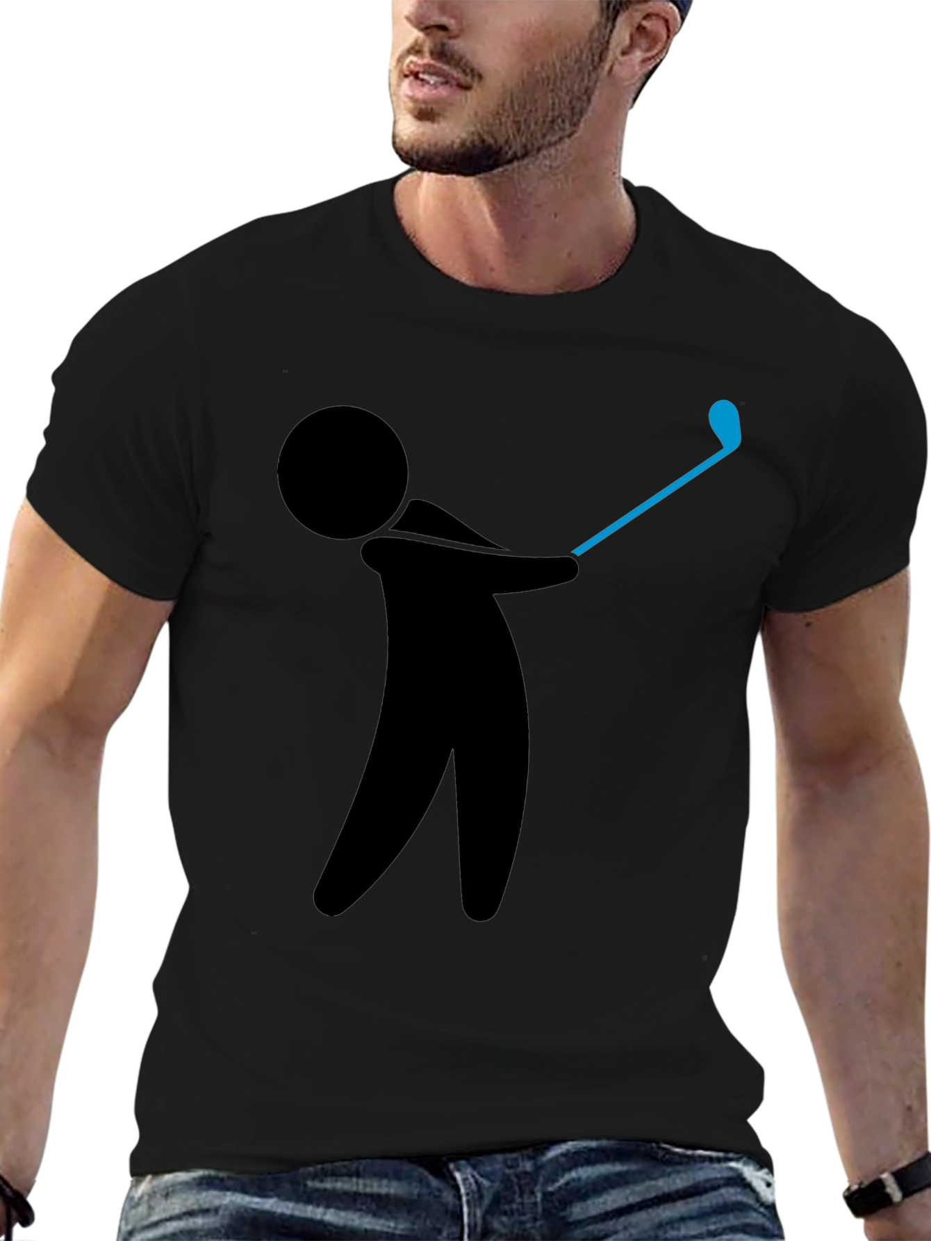 Golf Swing Graphic Tee - Black Cotton T-Shirt