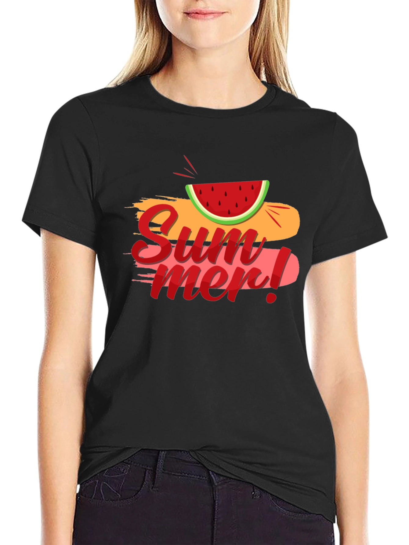 Summer Watermelon Graphic Black T-Shirt