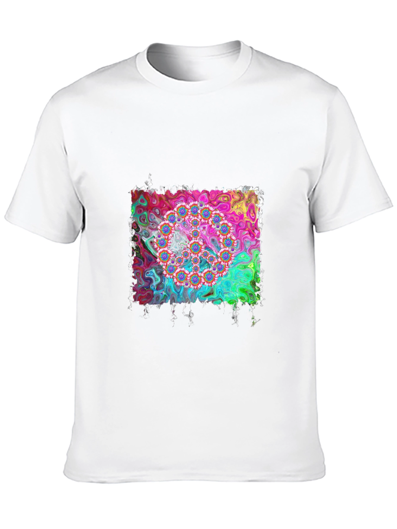 Psychedelic Floral Circle Graphic Black T-Shirt