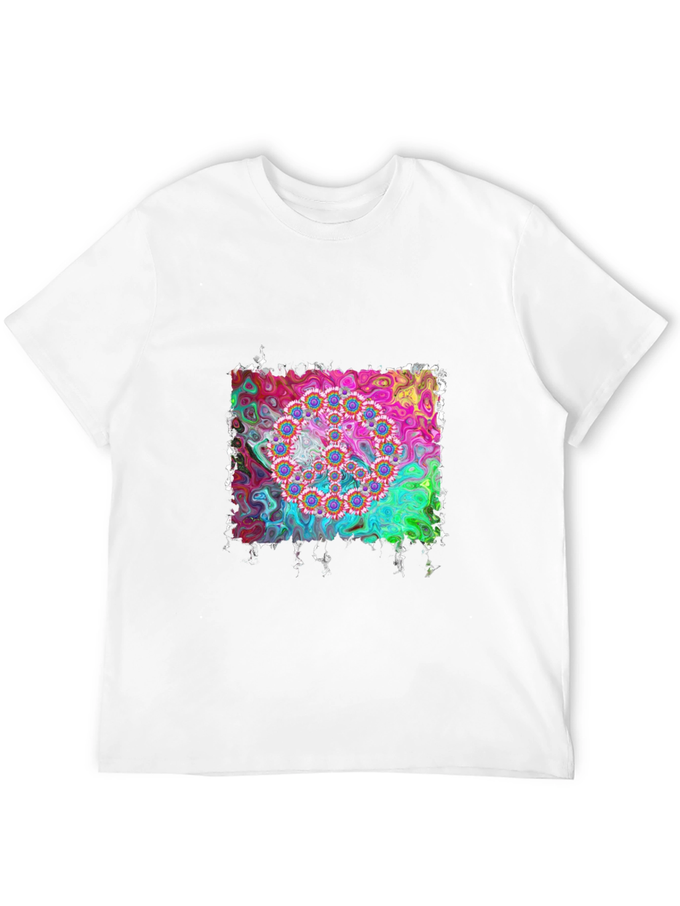 Psychedelic Floral Circle Graphic Black T-Shirt