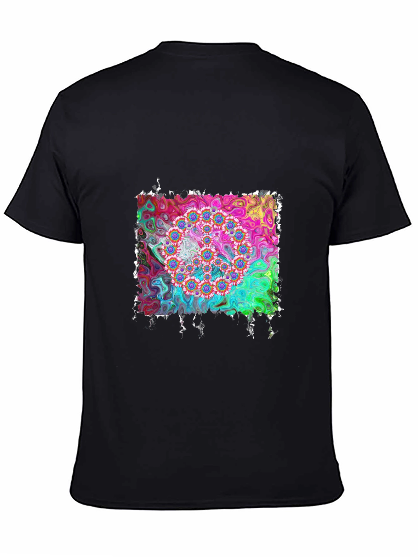 Psychedelic Floral Circle Graphic Black T-Shirt