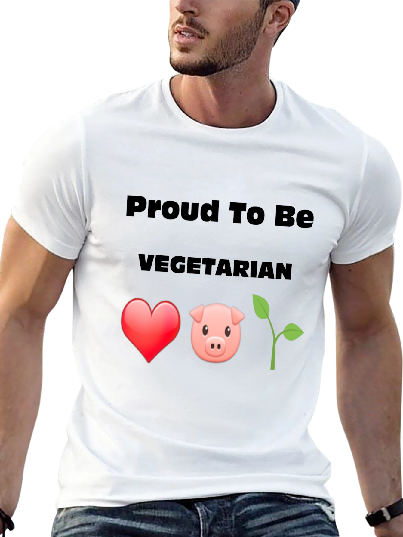 Proud Vegetarian Graphic Tee - Heart Pig Plant Design
