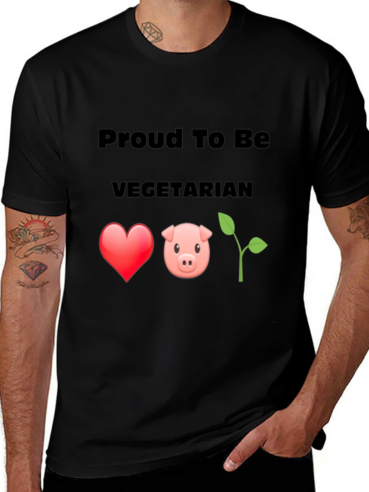 Proud Vegetarian Graphic Tee - Heart Pig Plant Design