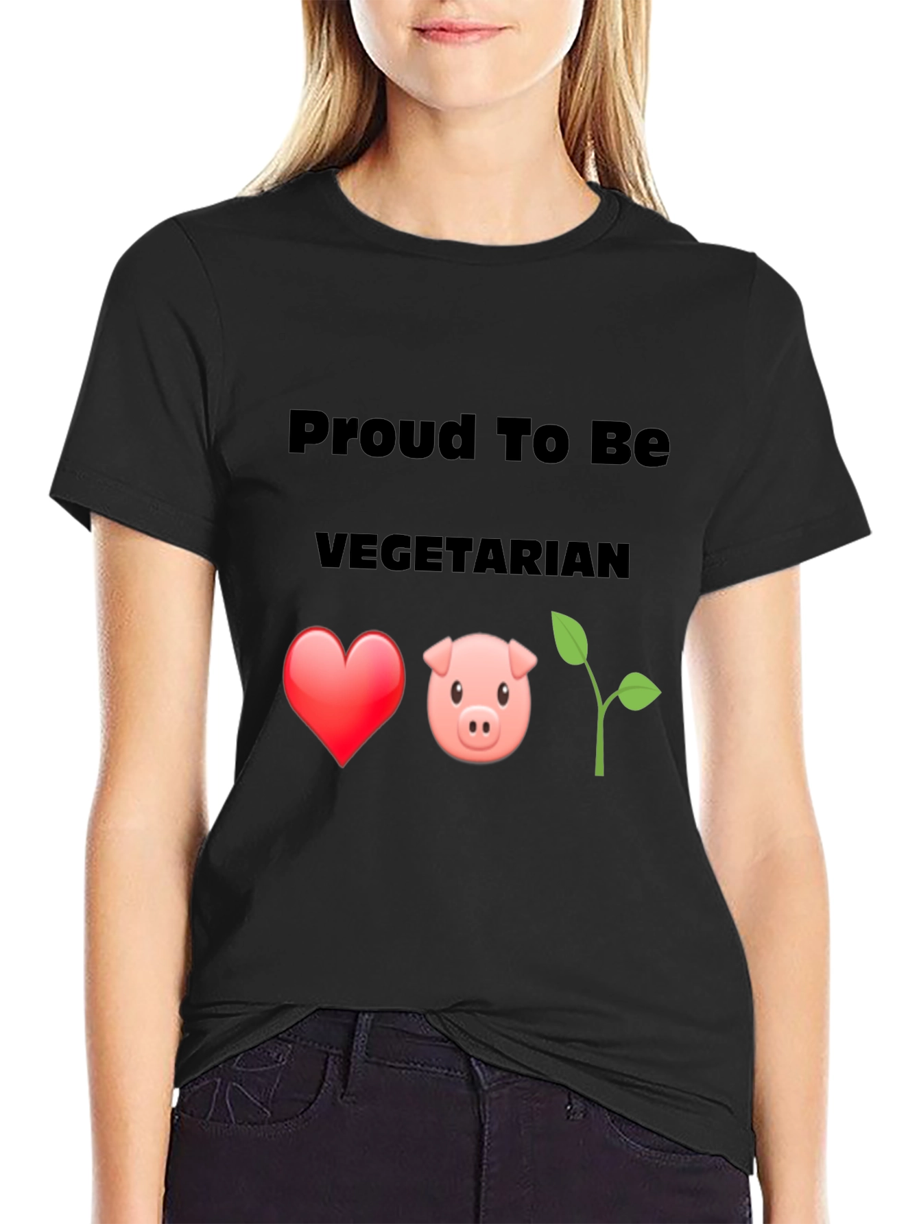 Proud Vegetarian Graphic Tee - Heart Pig Plant Design