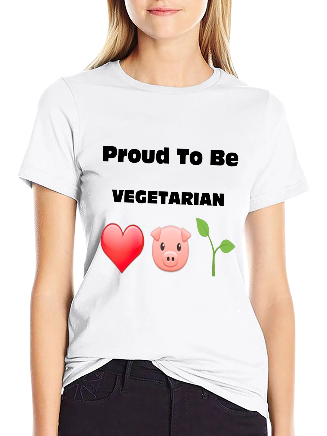 Proud Vegetarian Graphic Tee - Heart Pig Plant Design