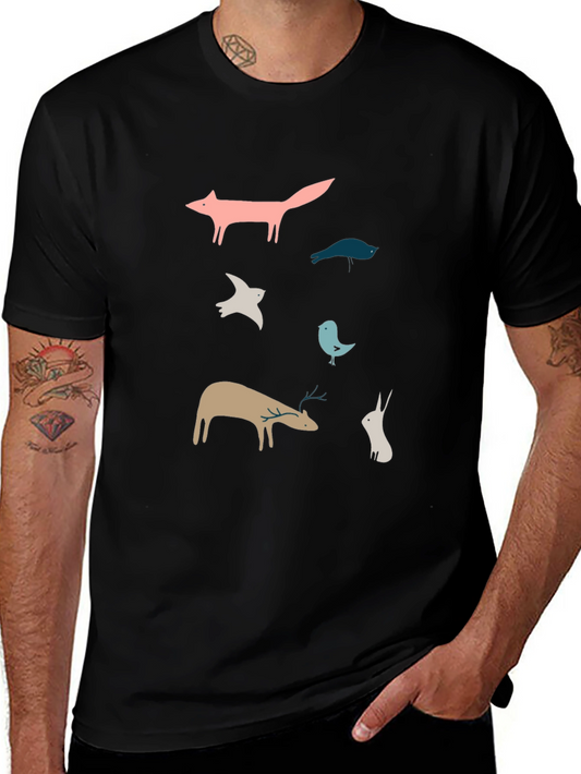 Whimsical Animal Print Black T-Shirt